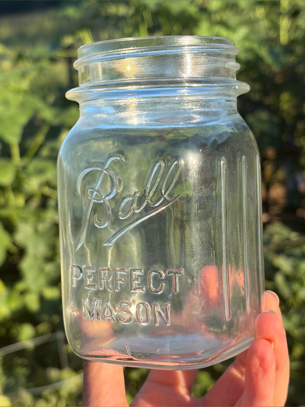 Vintage Ball Perfect Mason Ribbed Line Sided Pint Canning Jar Clear Glass Rare
